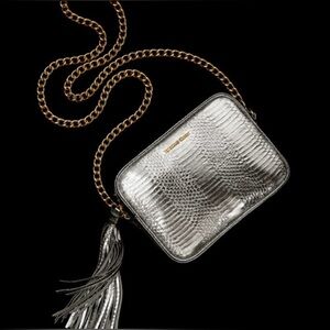 NWOT Victoria’s Secret Silver Croco Snakeskin Tassel Bag